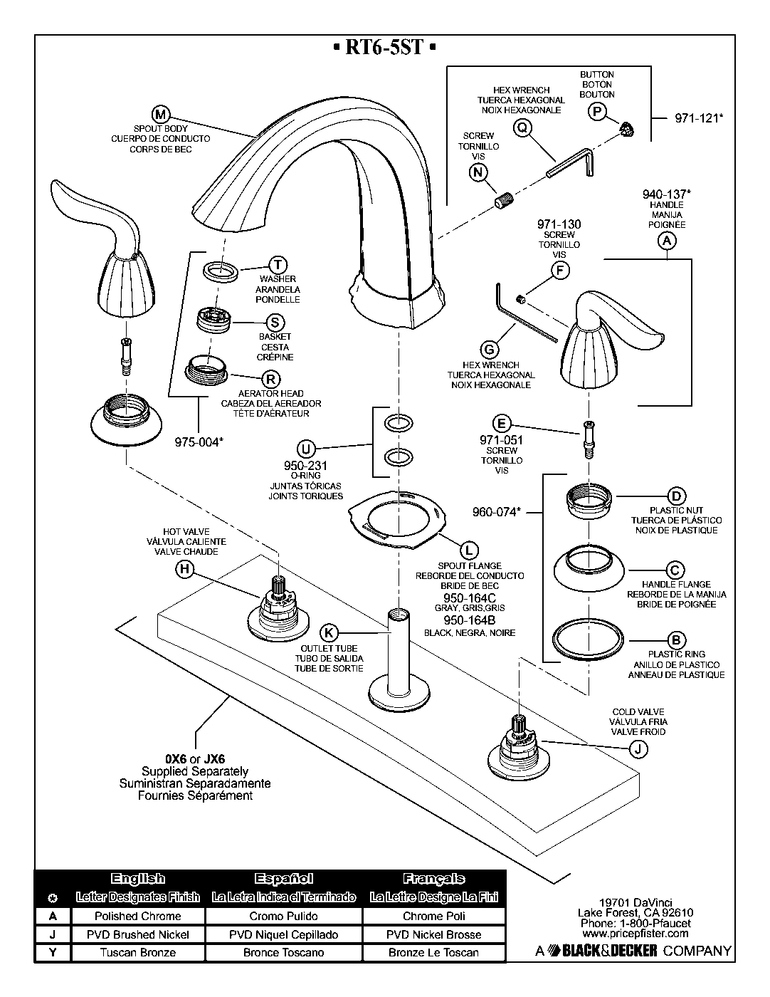 Santiago 2-Handle Roman Tub Trim Kit parts diagram