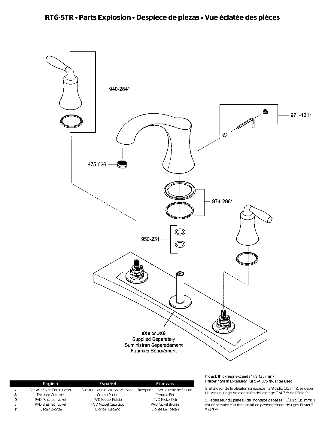 Iyla 2-Handle Roman Tub Trim Kit parts diagram