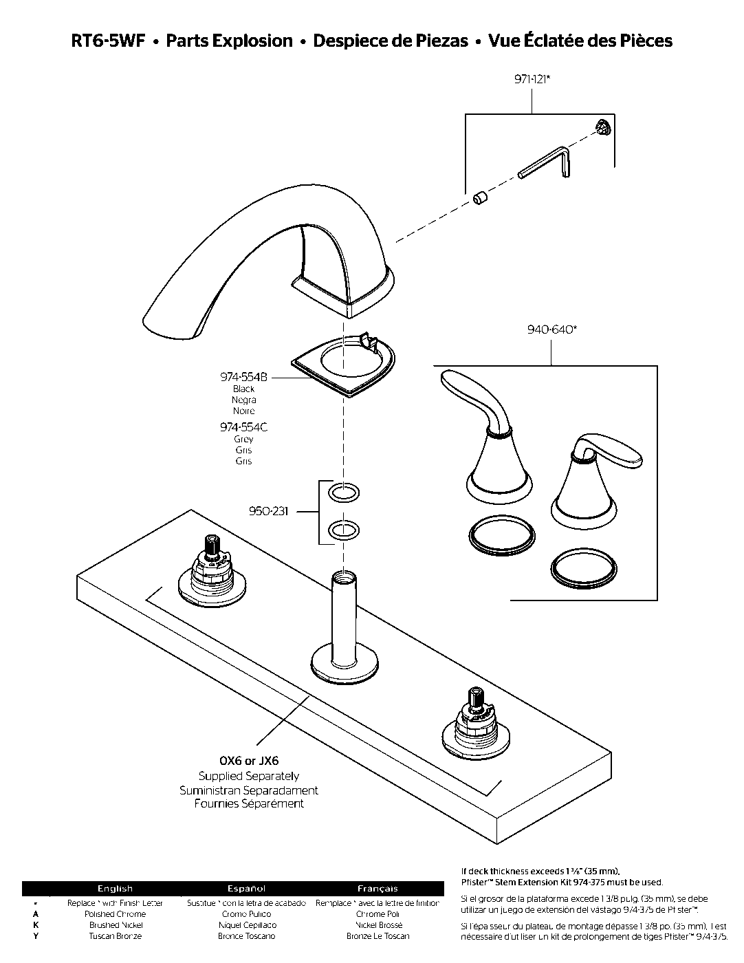 Winfield 2-Handle Roman Tub Trim Kit exploded parts diagram