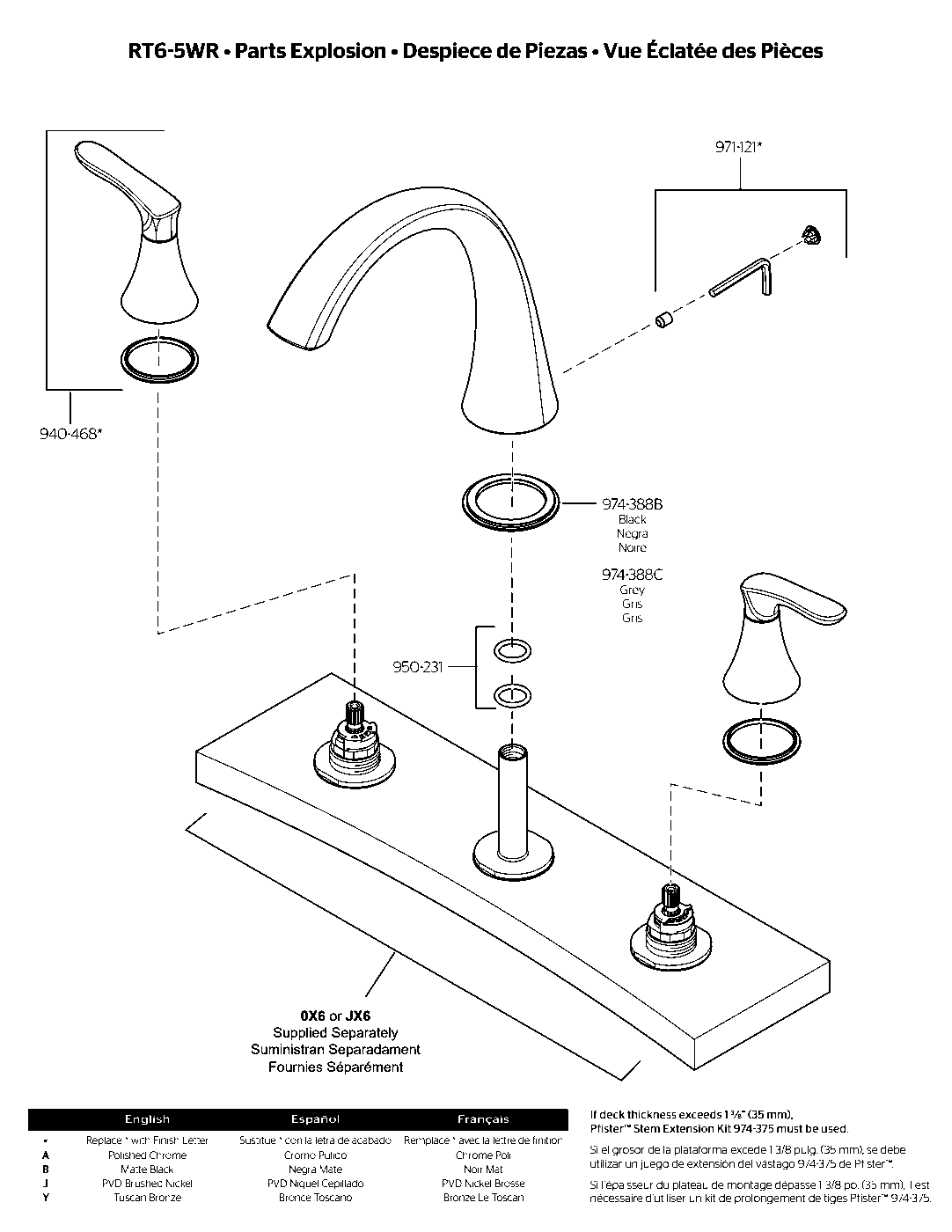Weller 2-Handle Roman Tub Trim Kit exploded parts diagram