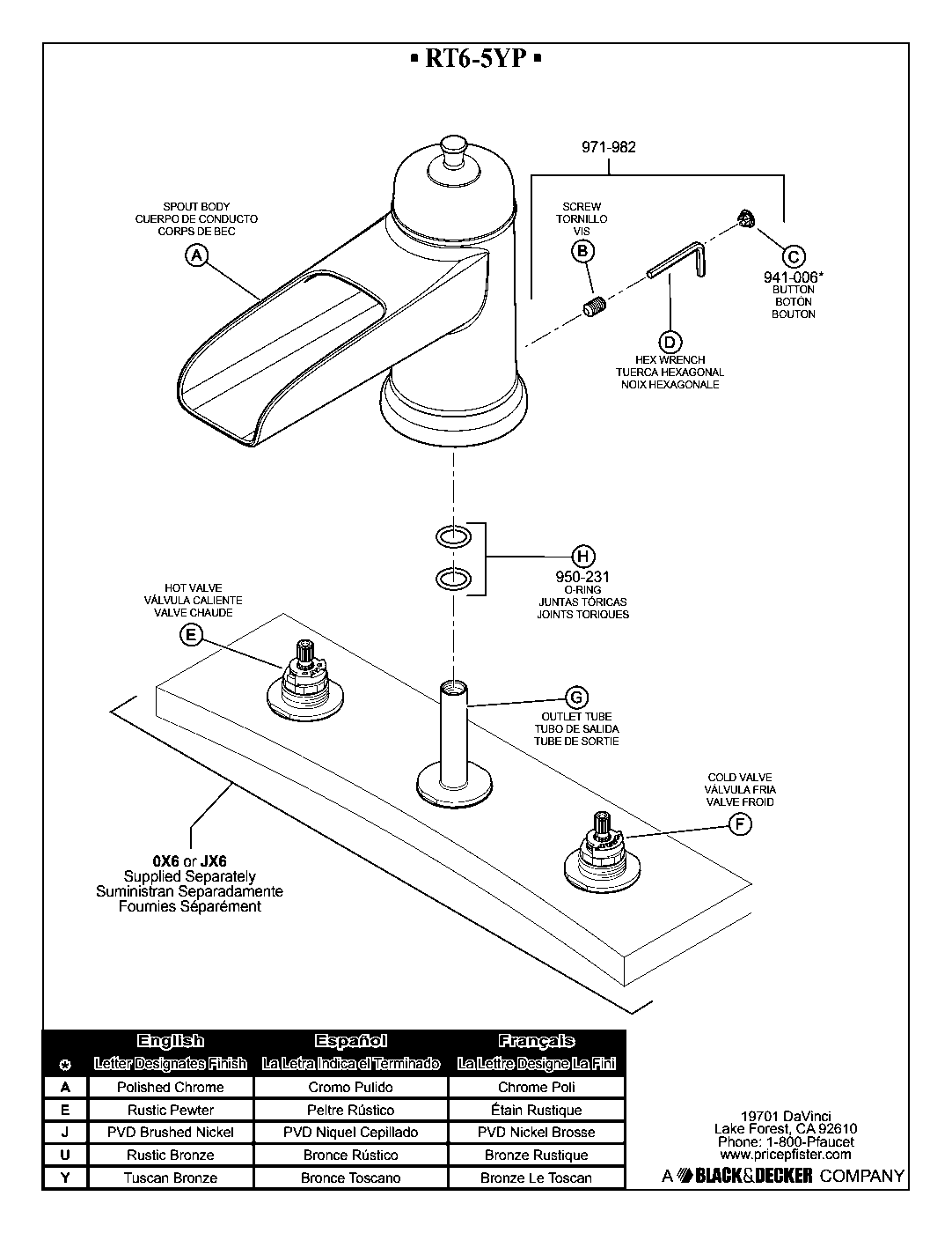 Ashfield 2-Handle Roman Tub Trim Kit parts diagram