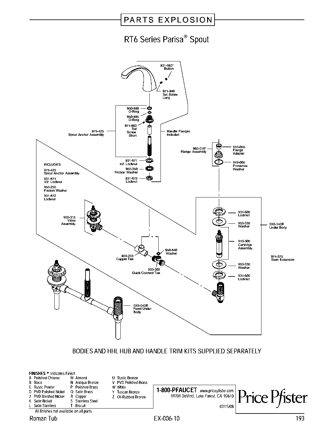 Parisa 2-Handle Roman Tub Trim Kit parts diagram
