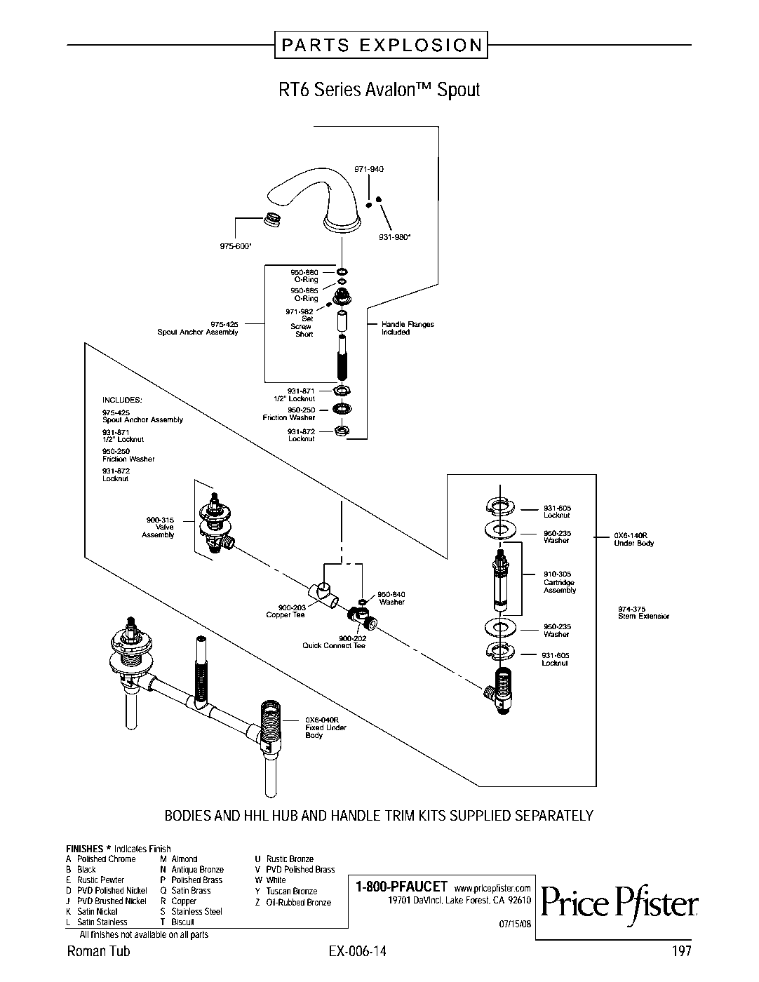 Avalon 2-Handle Roman Tub Trim Kit parts diagram