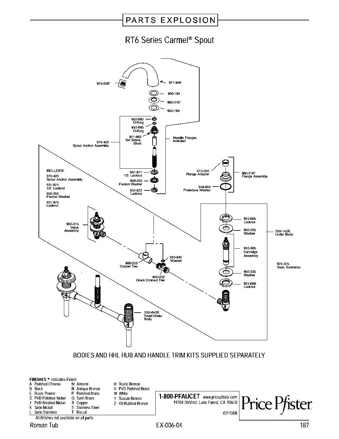 Carmel 2-Handle Roman Tub Trim Kit parts diagram