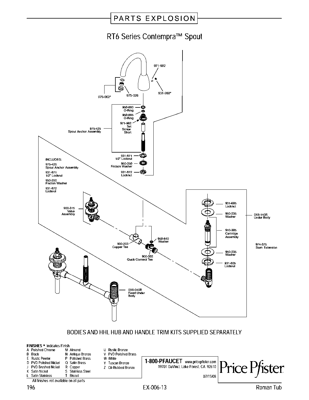 Contempra 2-Handle Roman Tub Trim Kit parts diagram