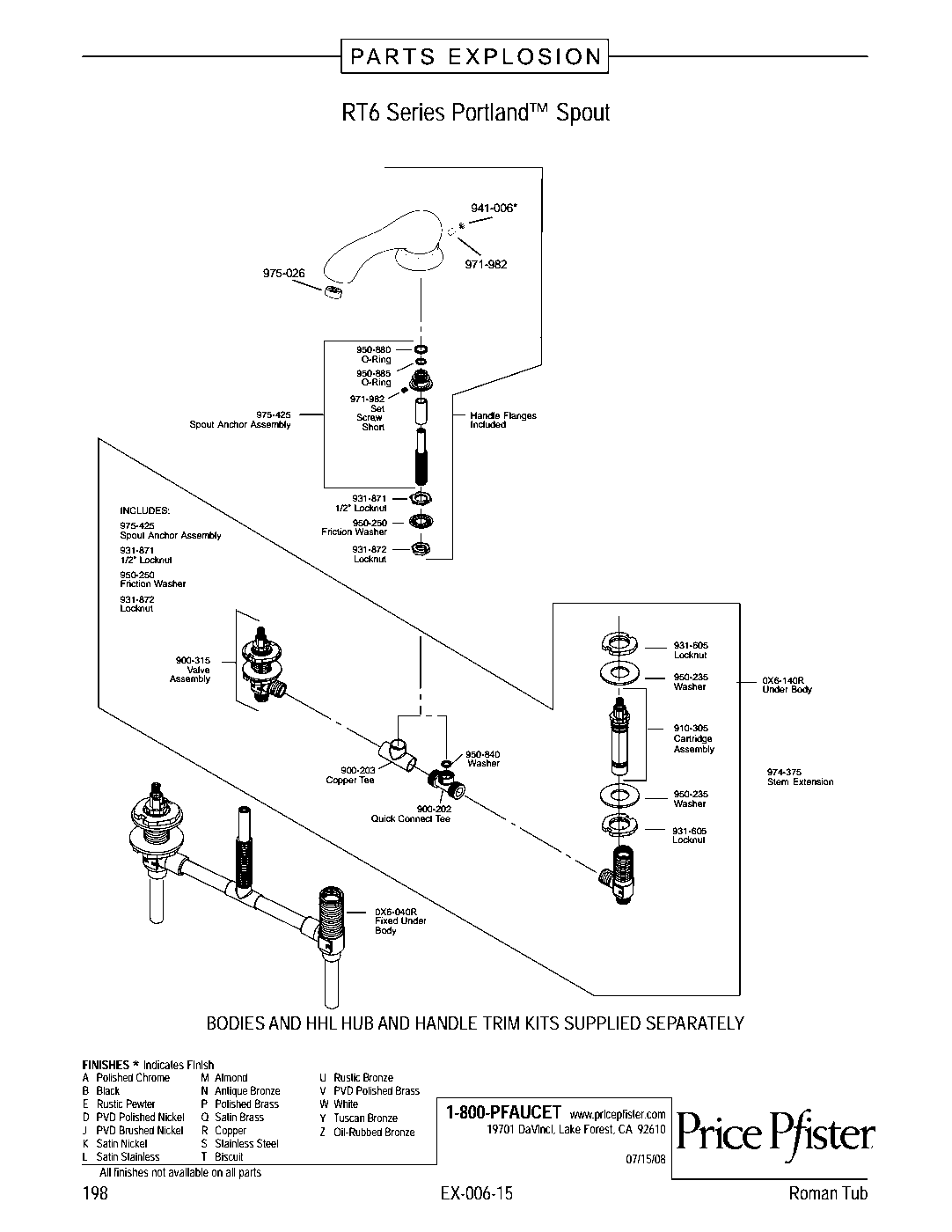 Portland 2-Handle Roman Tub Trim Kit parts diagram