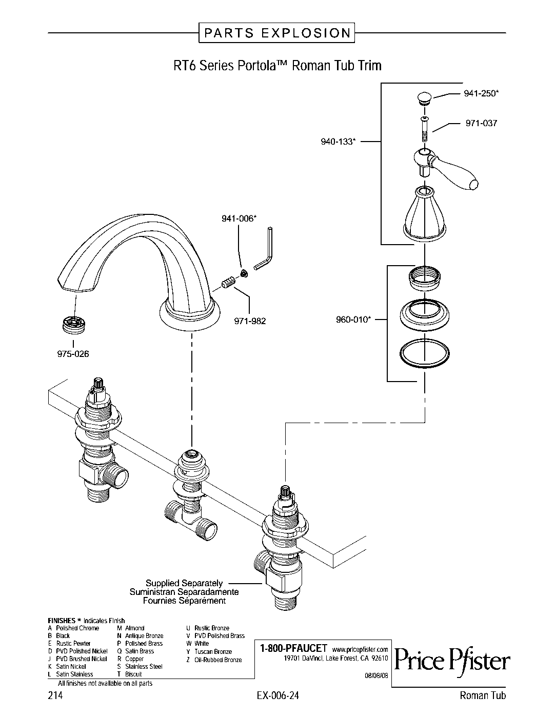 Portola 2-Handle Roman Tub Trim Kit parts diagram
