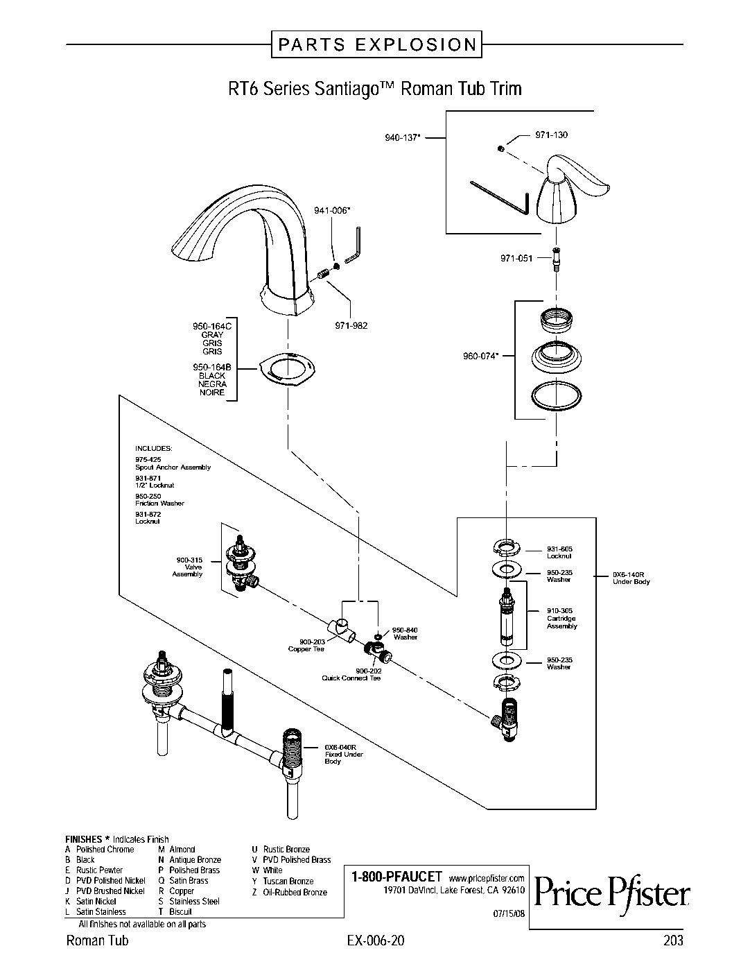 Santiago 2-Handle Roman Tub Trim Kit parts diagram