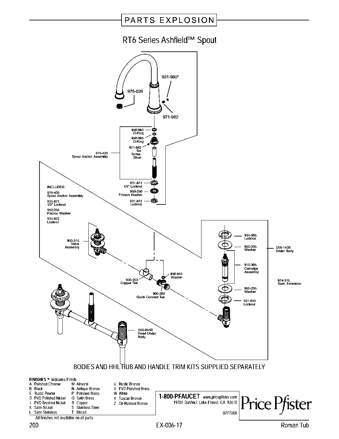 Ashfield 2-Handle Roman Tub Trim Kit parts diagram