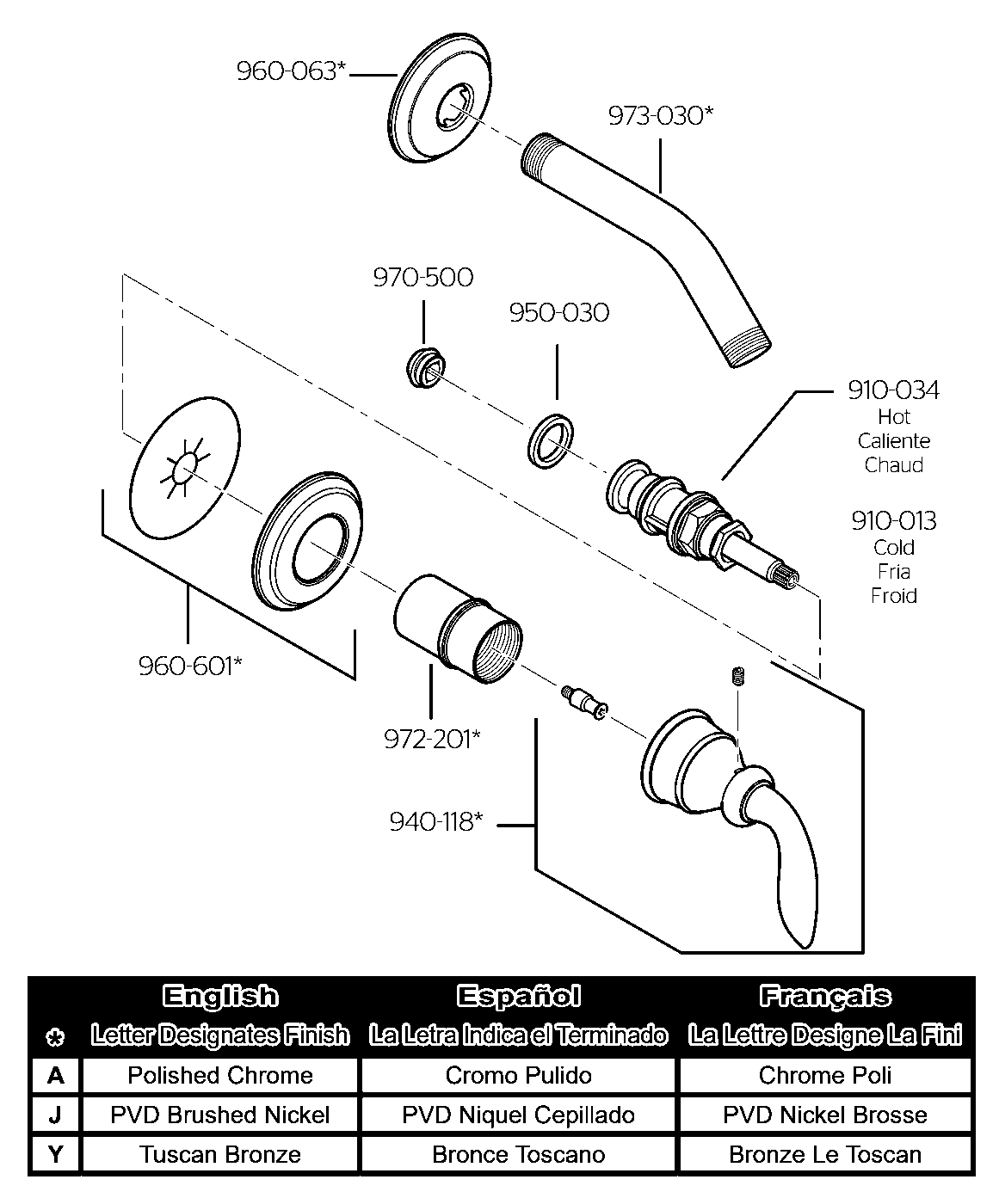Avalon 2-Handle Rebuild Kit exploded parts diagram