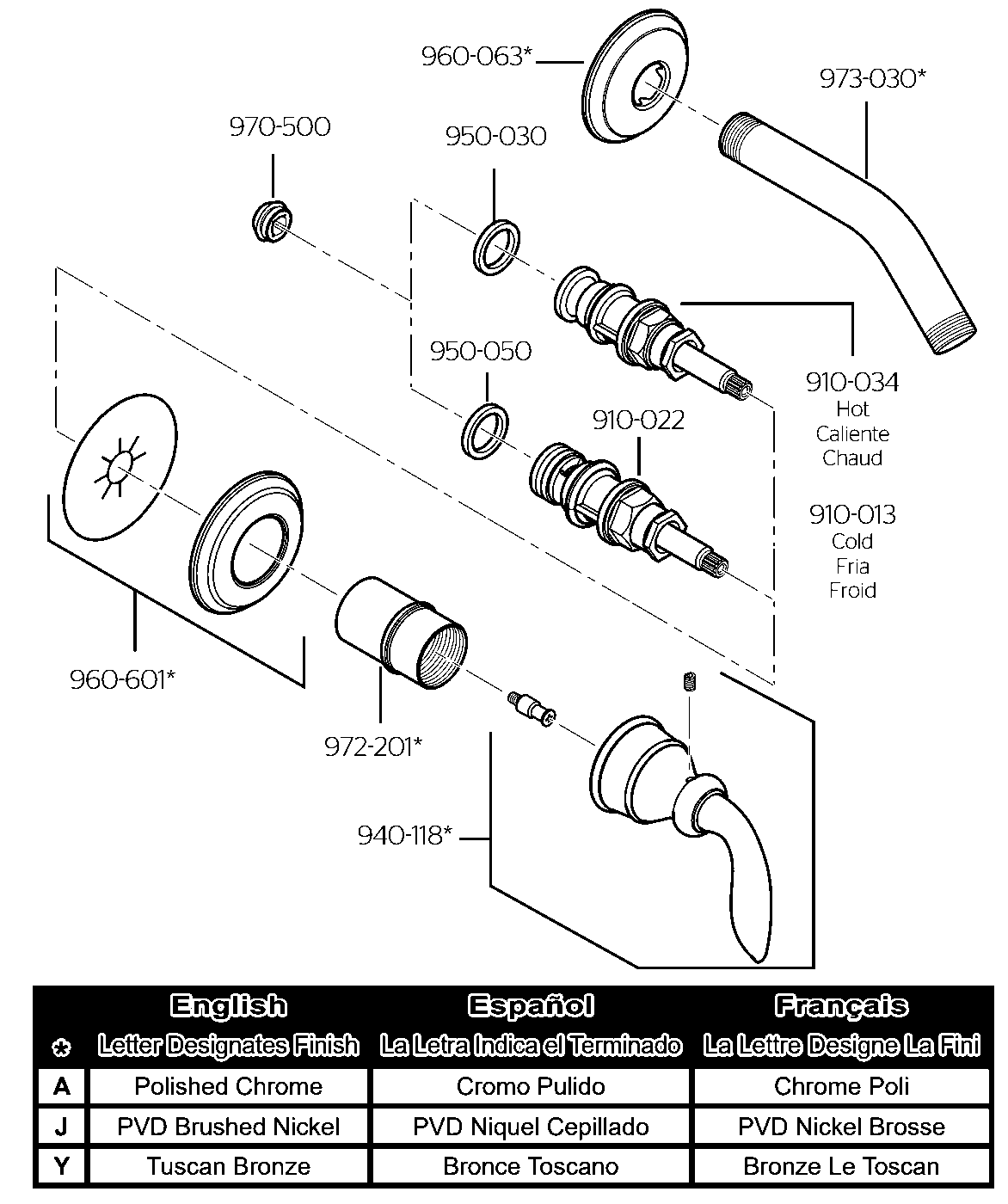 Avalon 3-Handle Rebuild Kit exploded parts diagram