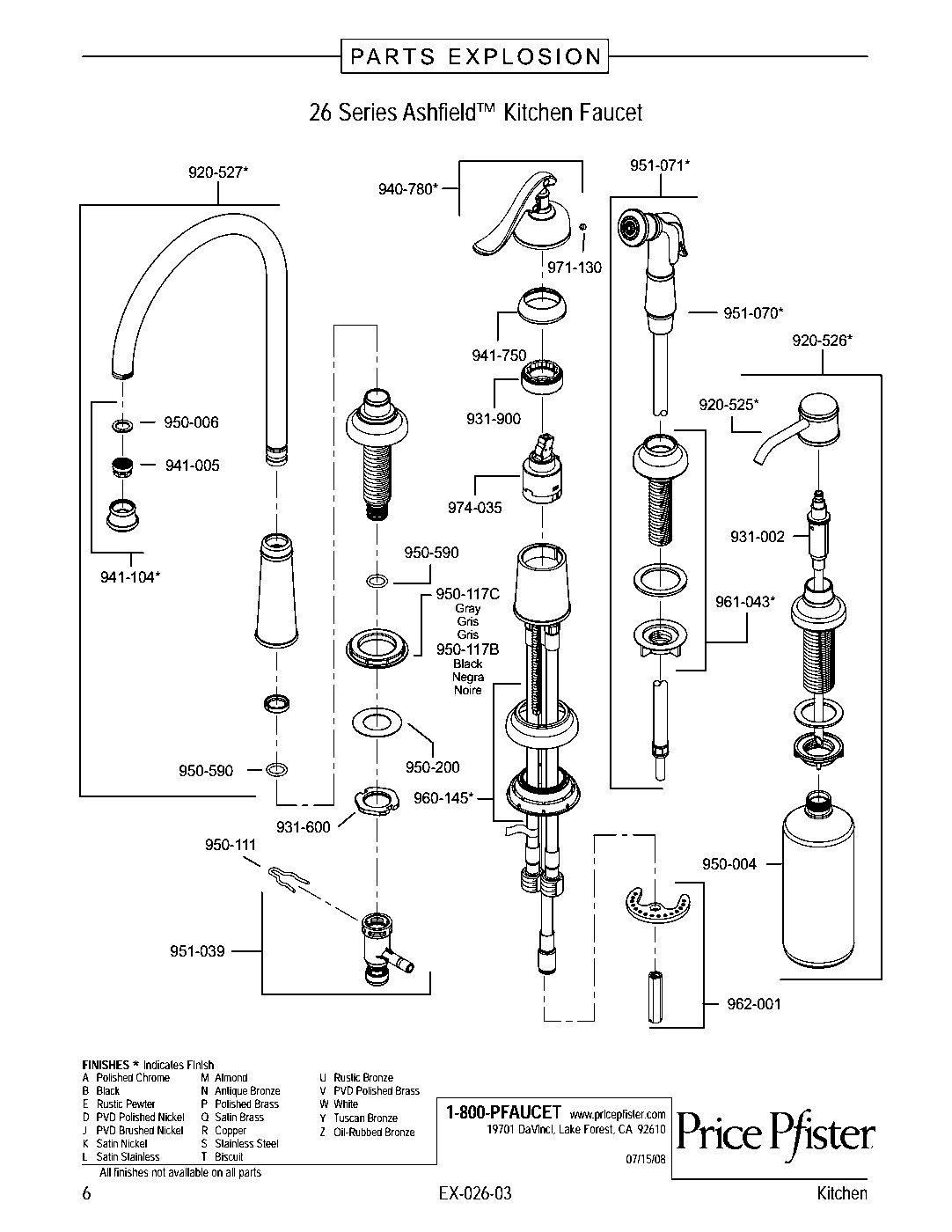 Ashfield 1-Handle Kitchen Faucet parts diagram
