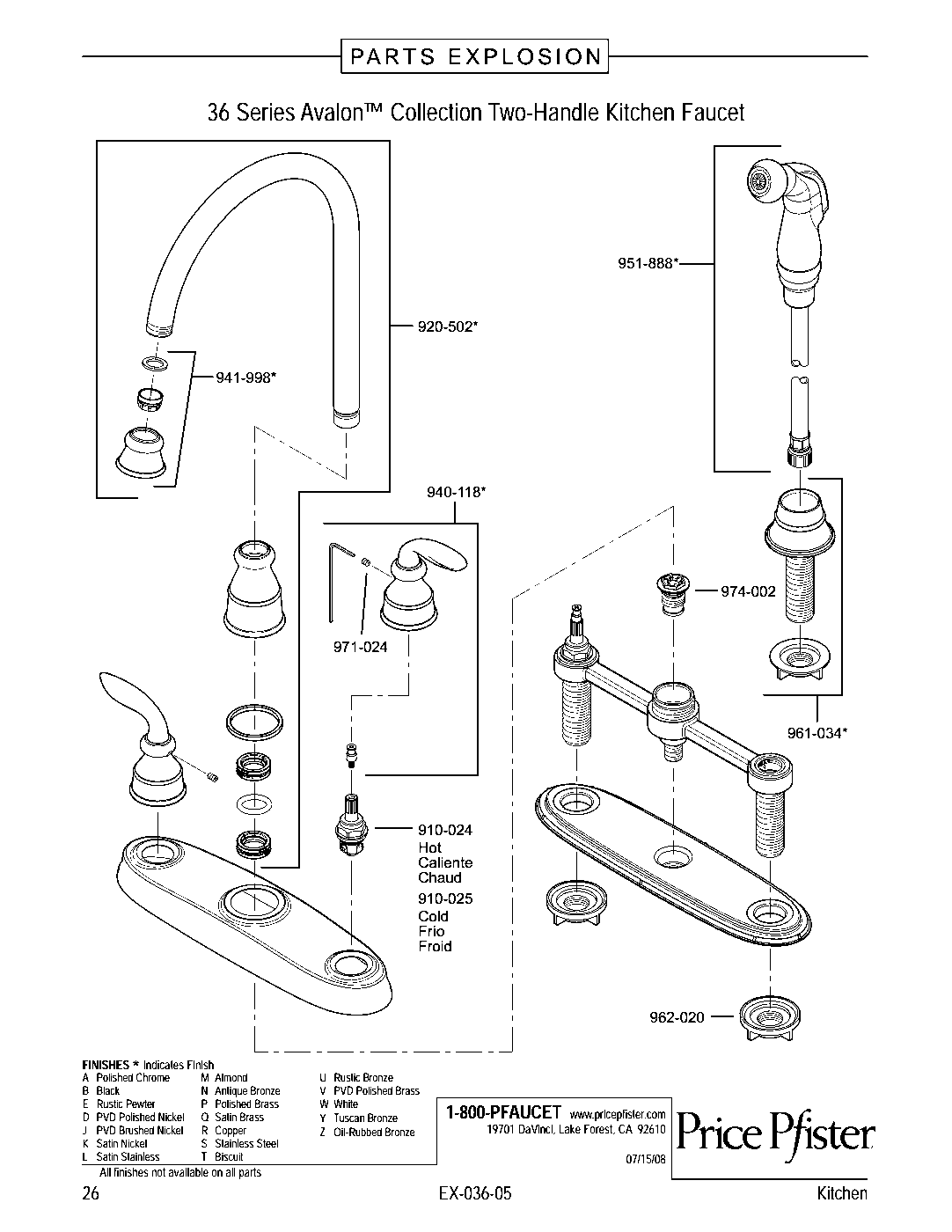 Avalon 2-Handle Kitchen Faucet parts diagram