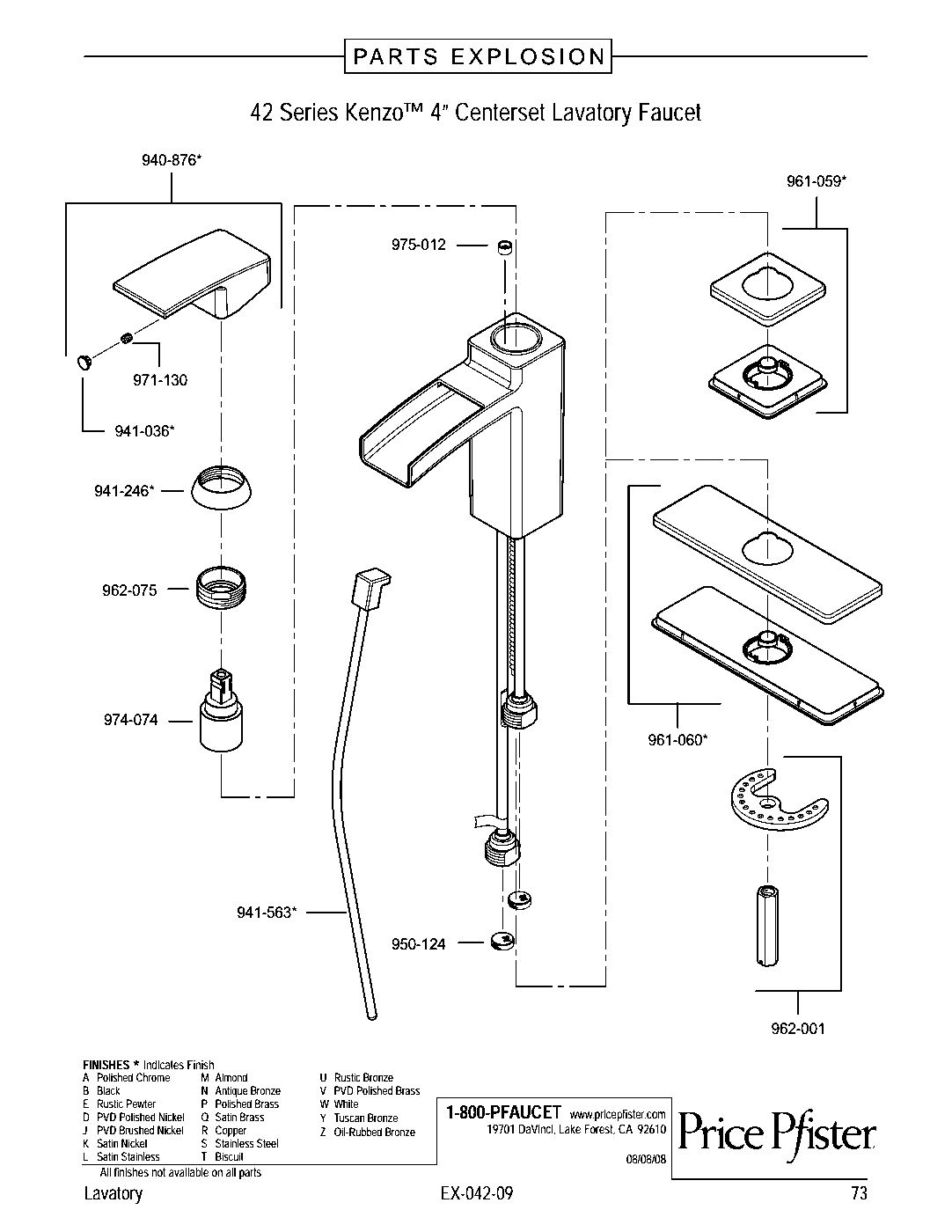 Kenzo Single Control Bathroom Faucet parts diagram