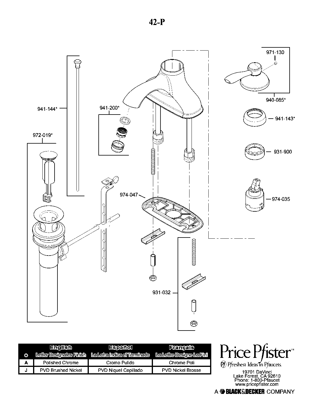 Portland Single Control Bathroom Faucet parts diagram