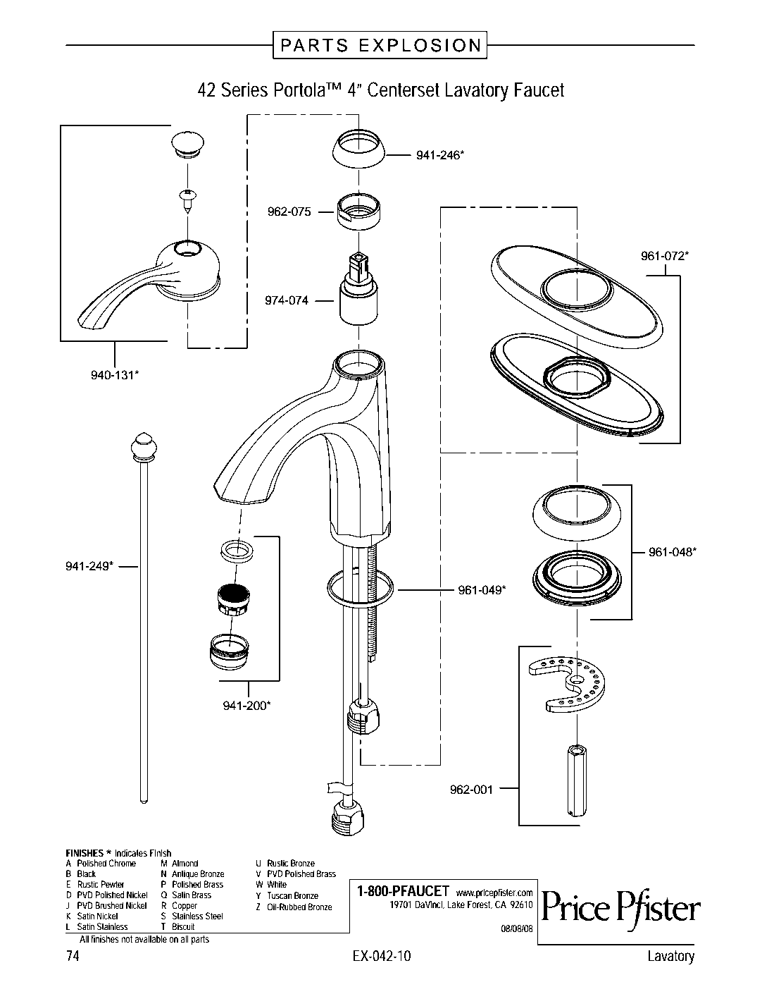 Portola Single Control Bathroom Faucet parts diagram
