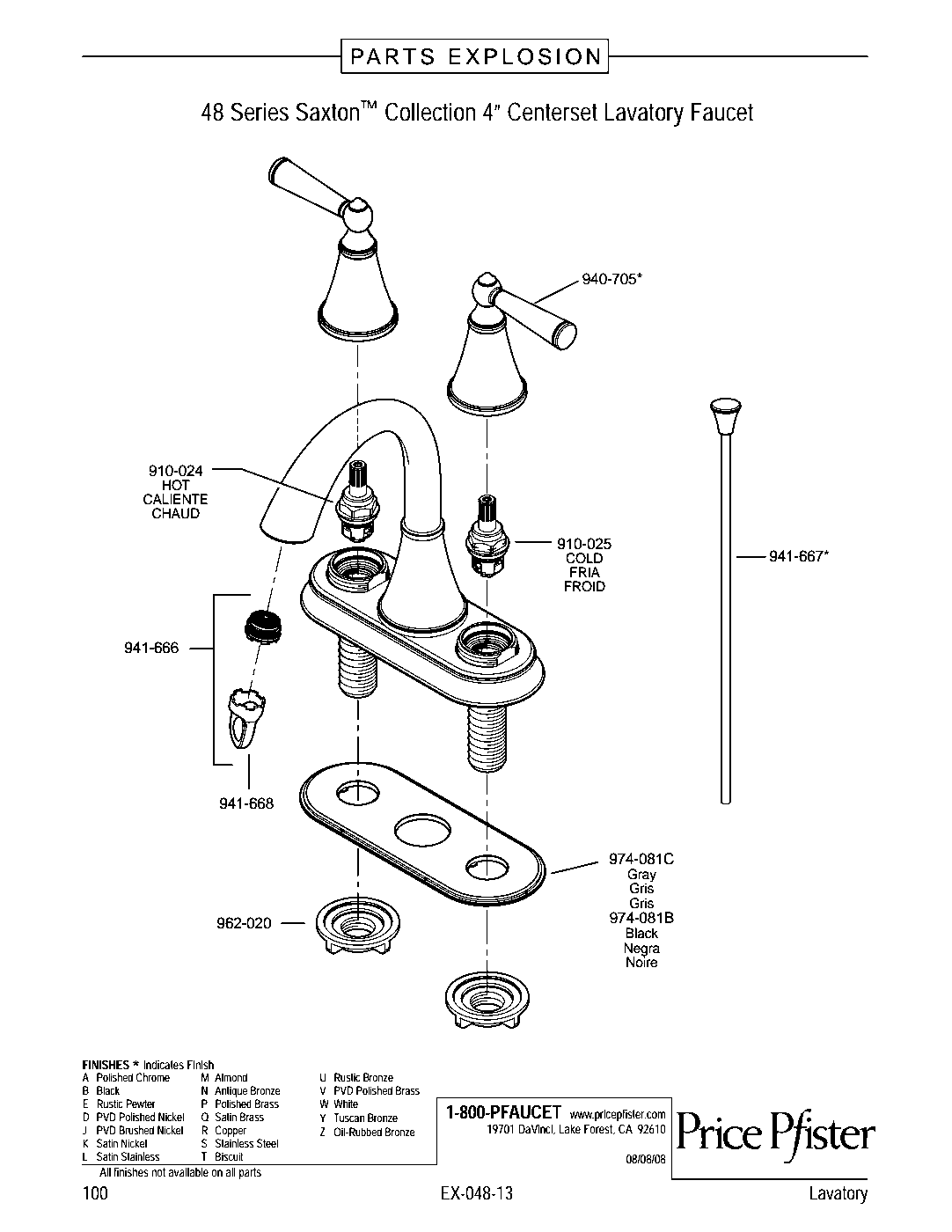 Saxton 2-Handle 4" Centerset Bathroom Faucet parts diagram