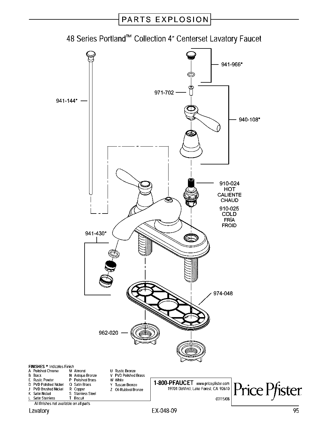 Portland 2-Handle 4" Centerset Bathroom Faucet parts diagram