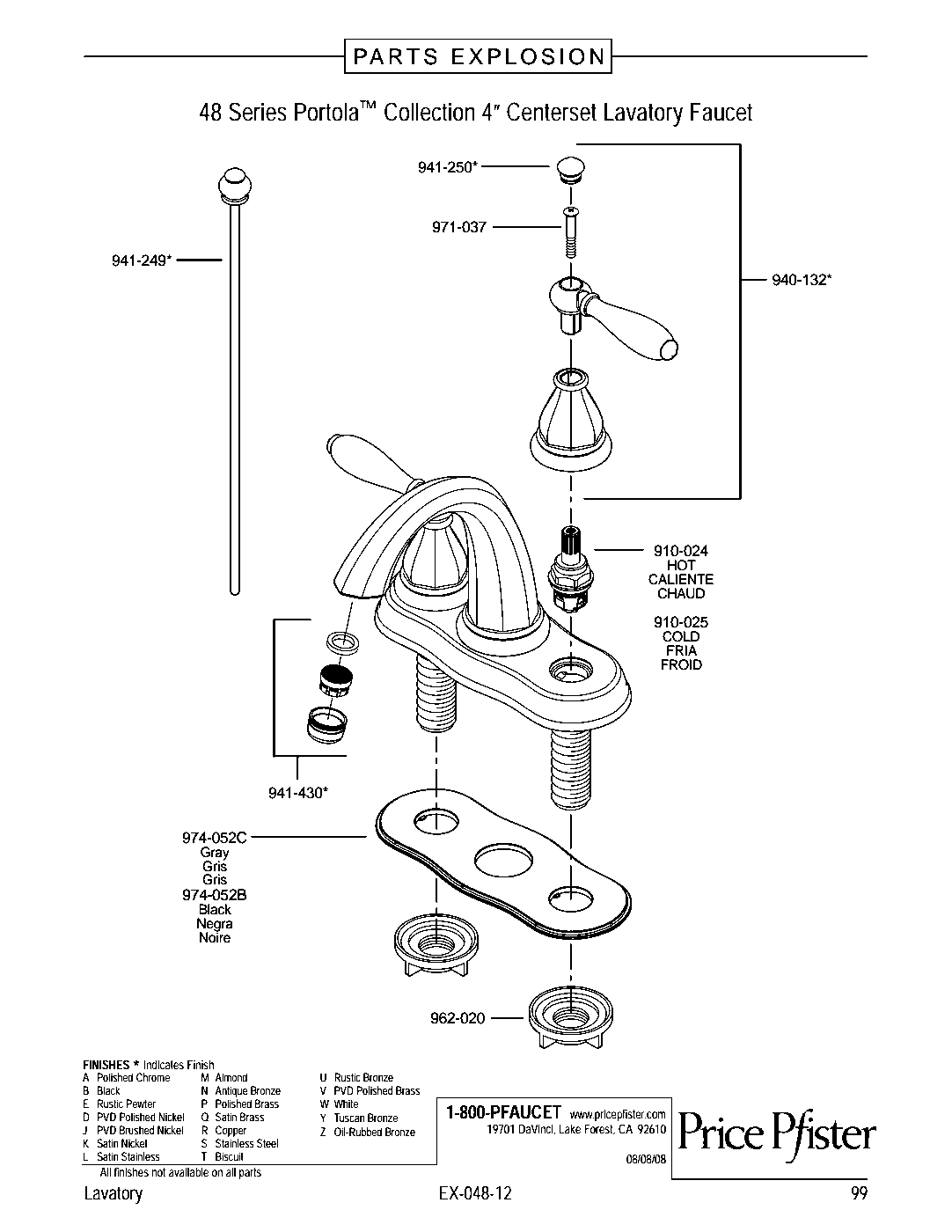 Portola 2-Handle 4" Centerset Bathroom Faucet parts diagram
