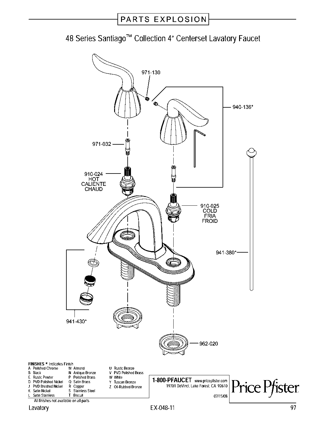 Santiago 2-Handle 4" Centerset Bathroom Faucet parts diagram
