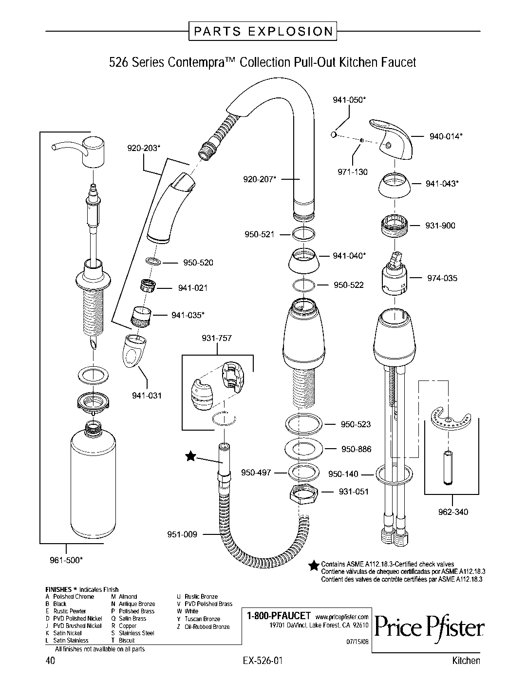 Contempra 1-Handle Pull-Down Kitchen Faucet parts diagram