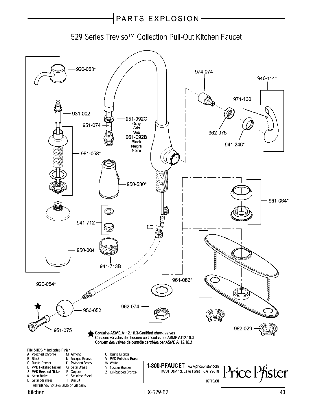 Treviso 1-Handle Pull-Down Kitchen Faucet parts diagram