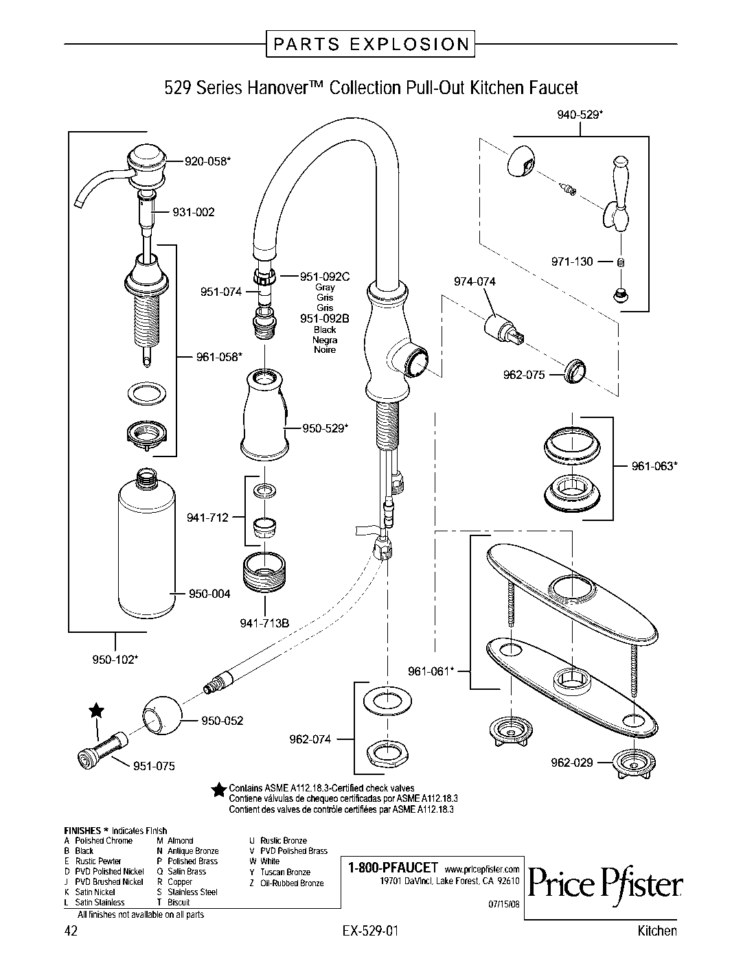 Hanover 1-Handle Pull-Down Kitchen Faucet parts diagram
