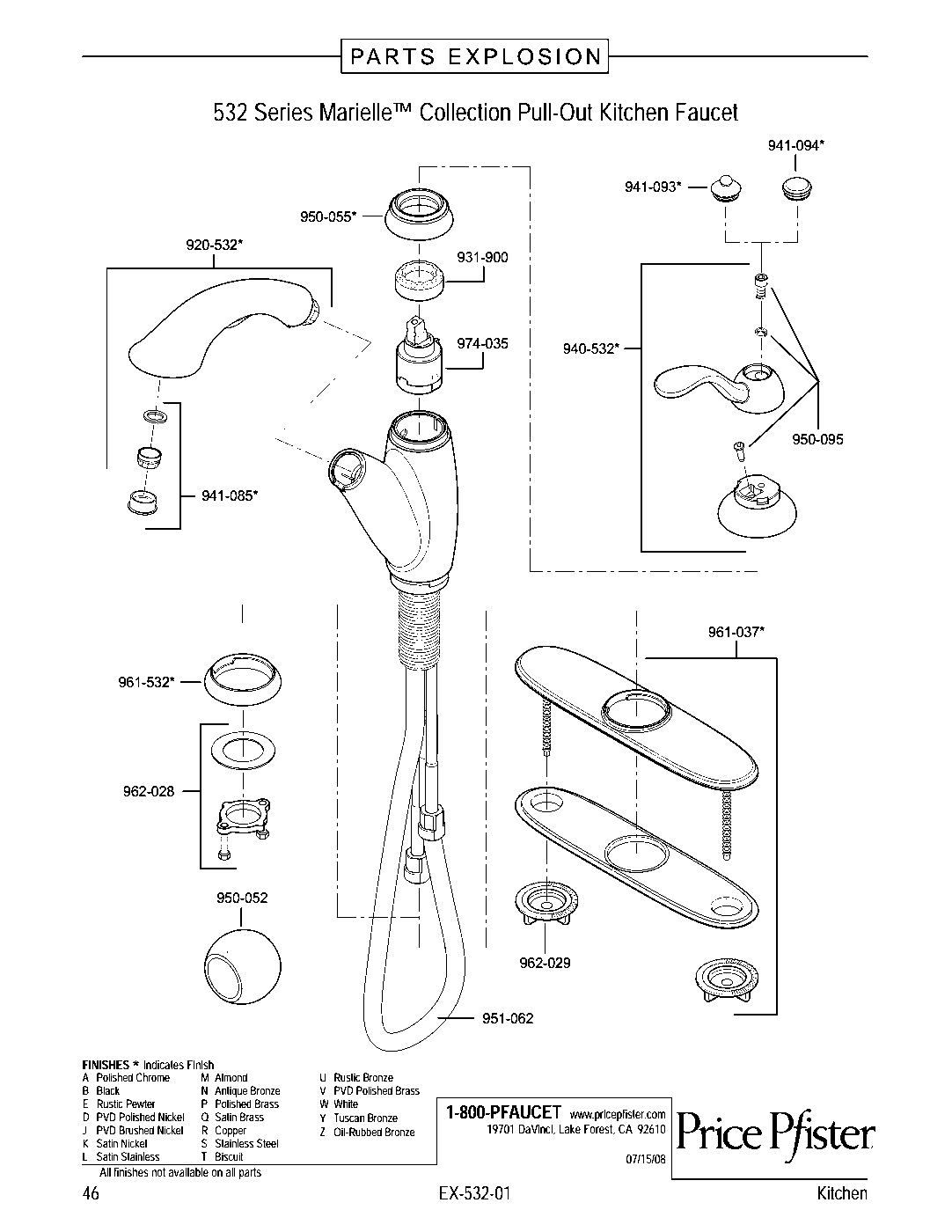 Marielle 1-Handle Pull-Out Kitchen Faucet parts diagram