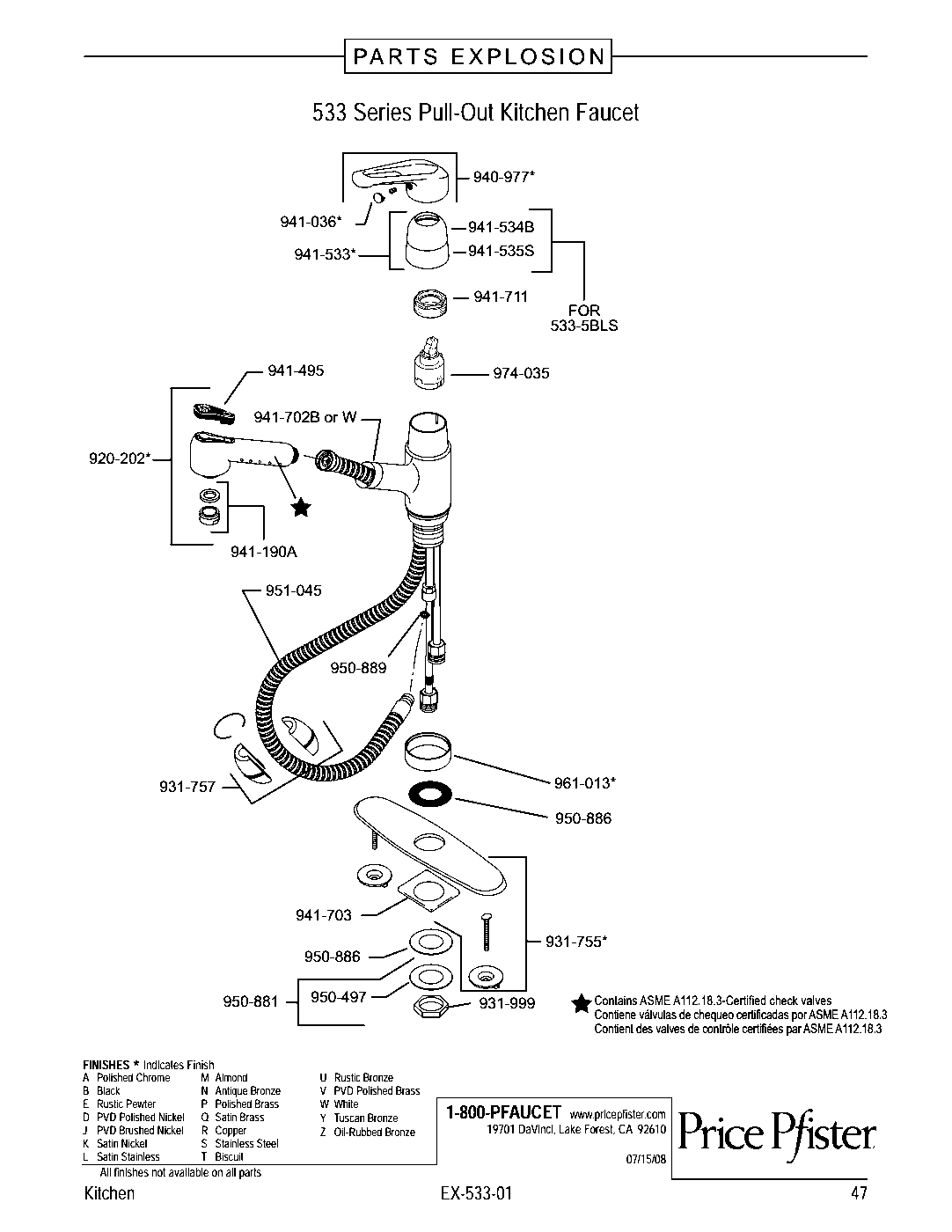 Genesis 1-Handle Pull-Out Kitchen Faucet parts diagram