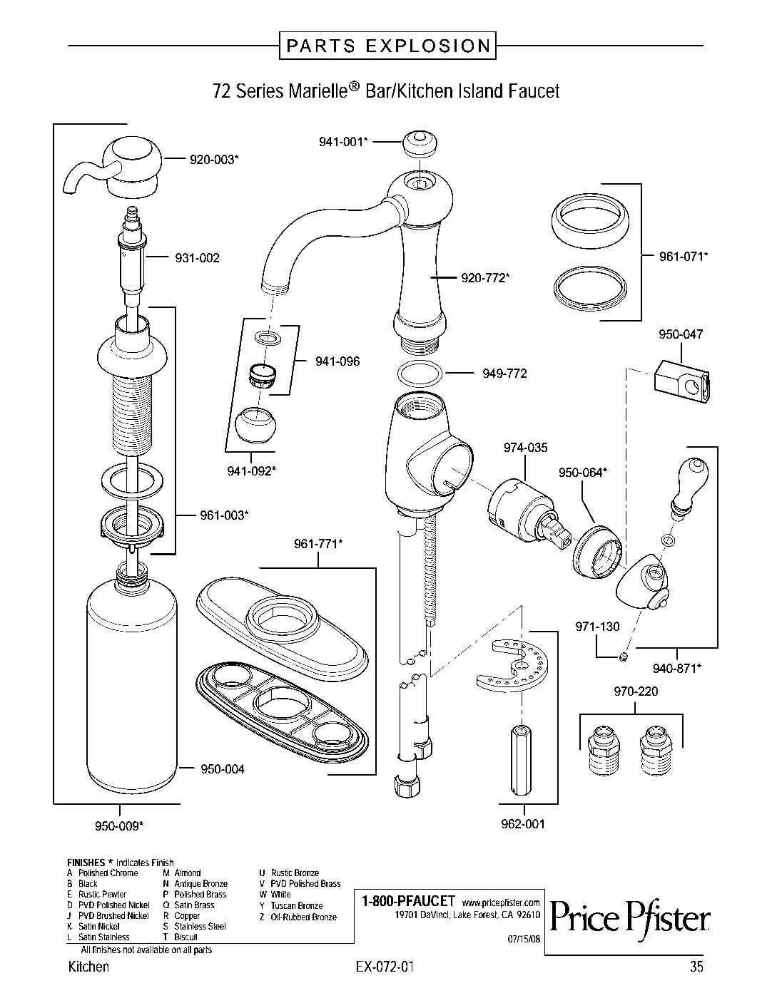 Marielle 1-Handle Bar & Prep Faucet parts diagram