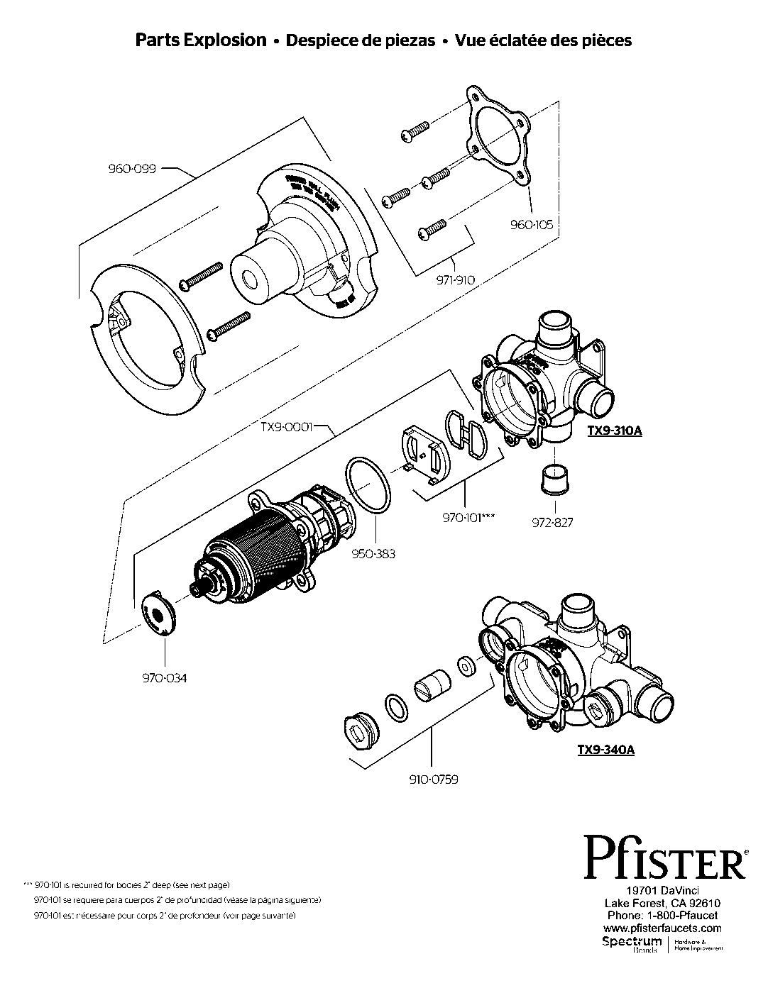 Pfister TX9 Thermostatic Valve exploded parts diagram