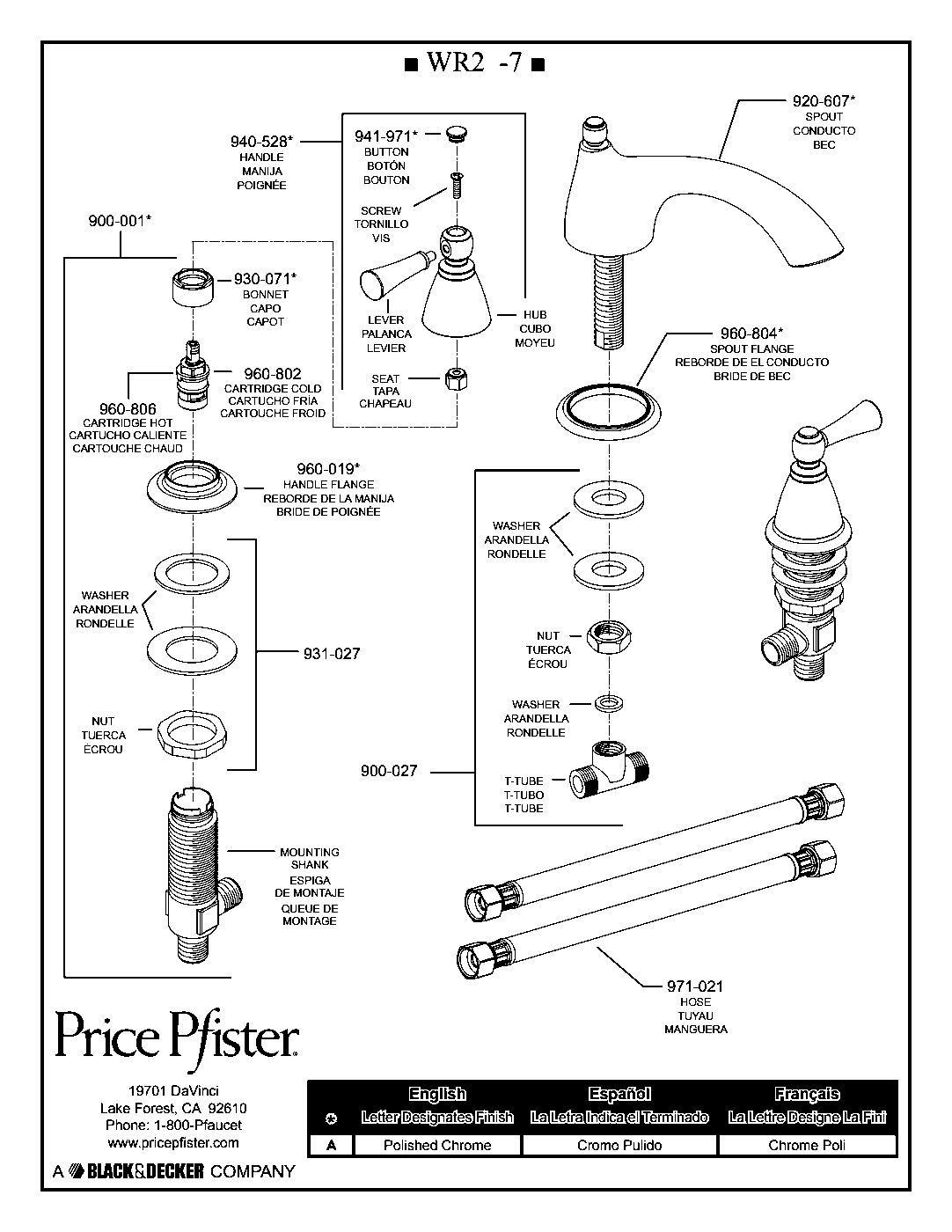 Classic 2-Handle Roman Tub with Valve parts diagram